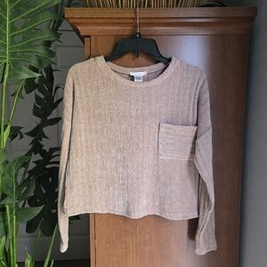 URBAN Romantics Tan Ribbed Soft Crop Sweater Size Small